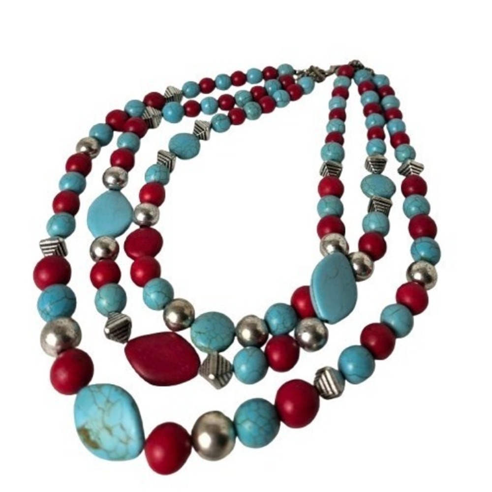 Faux Acrylic Turquoise, Real Coral, and AB Rhinestone Southwest Vibe Necklace!